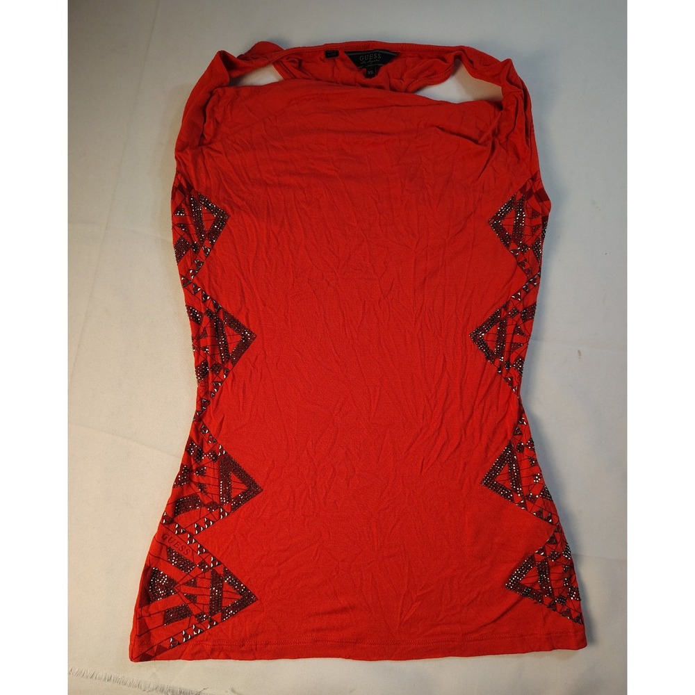 Guess Los Angeles Womens Red Rhinestone Geometric Racerback Top XS W22P35K12X0